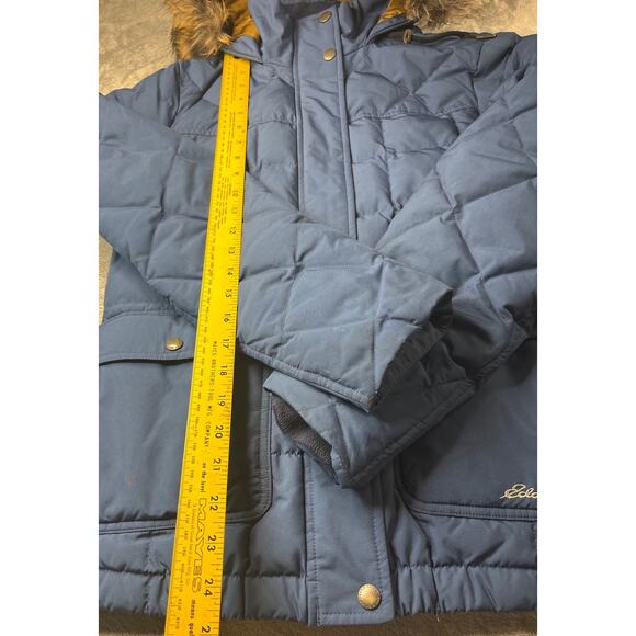 Eddie Bauer Goose‎ Down Blue Hooded Fur Winter Parka Coat Size Small - Picture 4 of 9